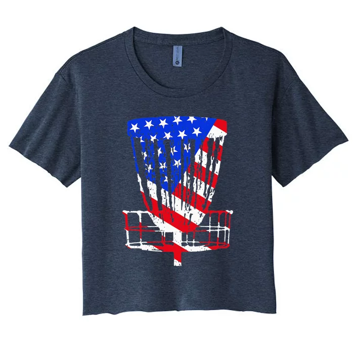 American Flag Disc Golf Basket Love Disc Golfing Women's Crop Top Tee