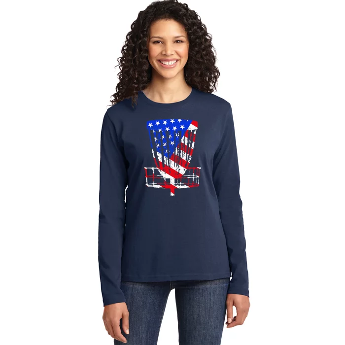 American Flag Disc Golf Basket Love Disc Golfing Ladies Long Sleeve Shirt