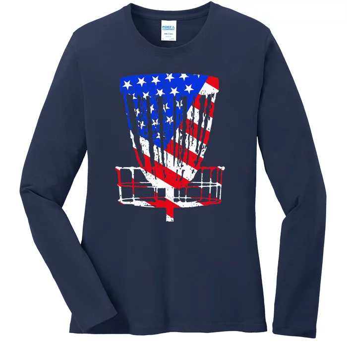 American Flag Disc Golf Basket Love Disc Golfing Ladies Long Sleeve Shirt