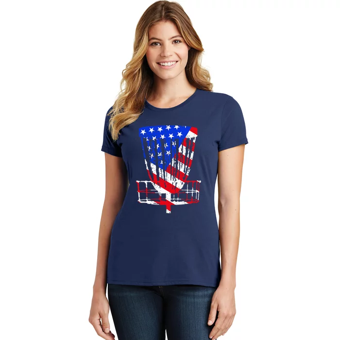 American Flag Disc Golf Basket Love Disc Golfing Women's T-Shirt