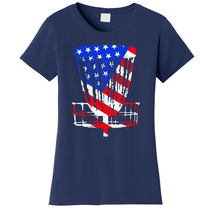 American Flag Disc Golf Basket Love Disc Golfing Women's T-Shirt