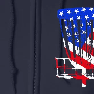 American Flag Disc Golf Basket Love Disc Golfing Full Zip Hoodie