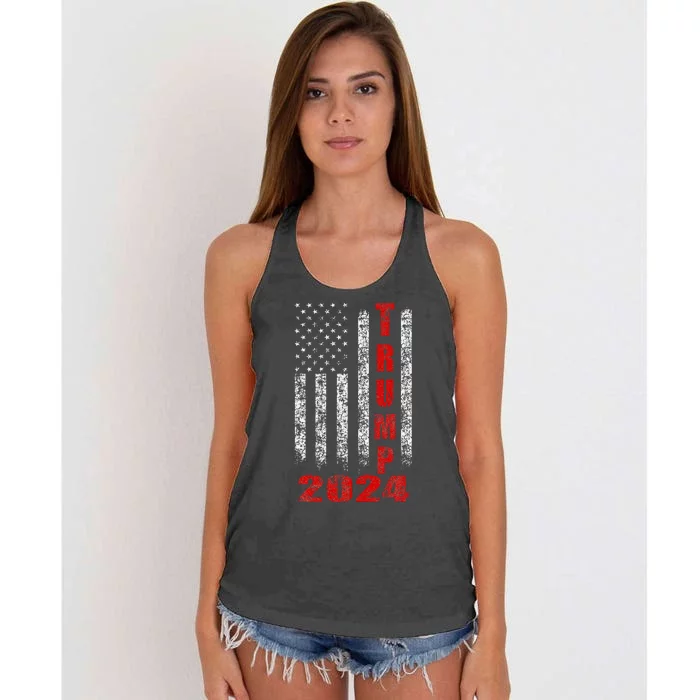 American Flag Design Trump 2024 Women's Knotted Racerback Tank