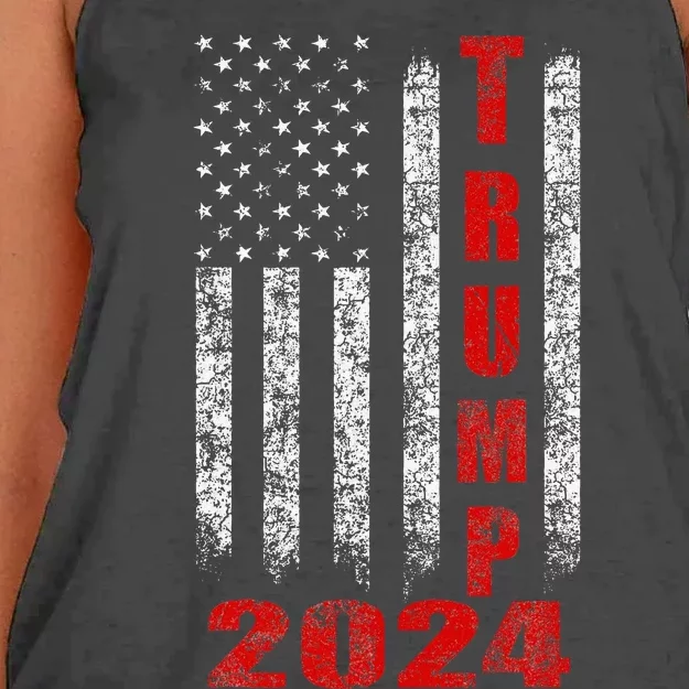 American Flag Design Trump 2024 Women's Knotted Racerback Tank