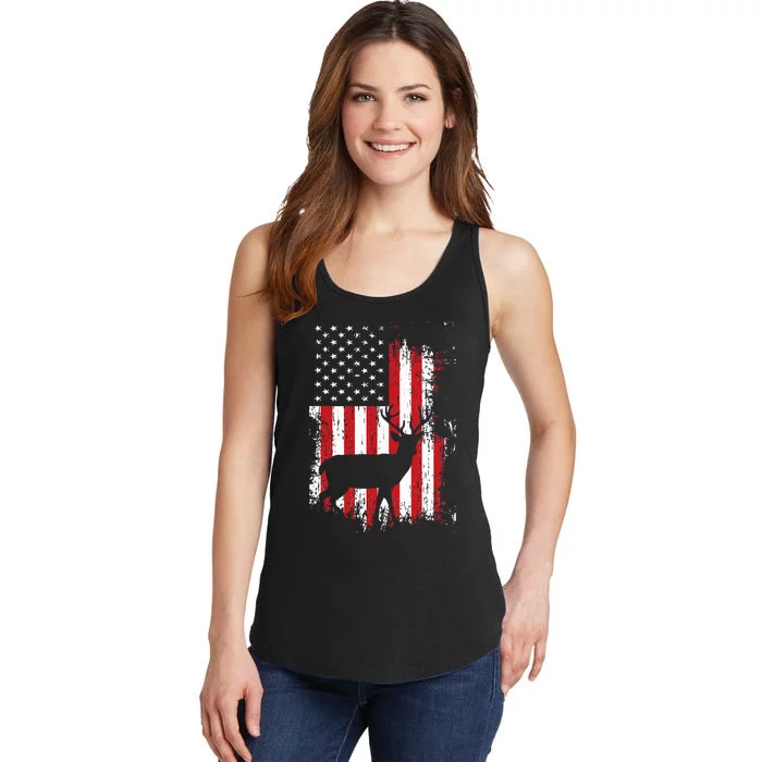 American Flag Deer Hunting Distressed Usa Ladies Essential Tank