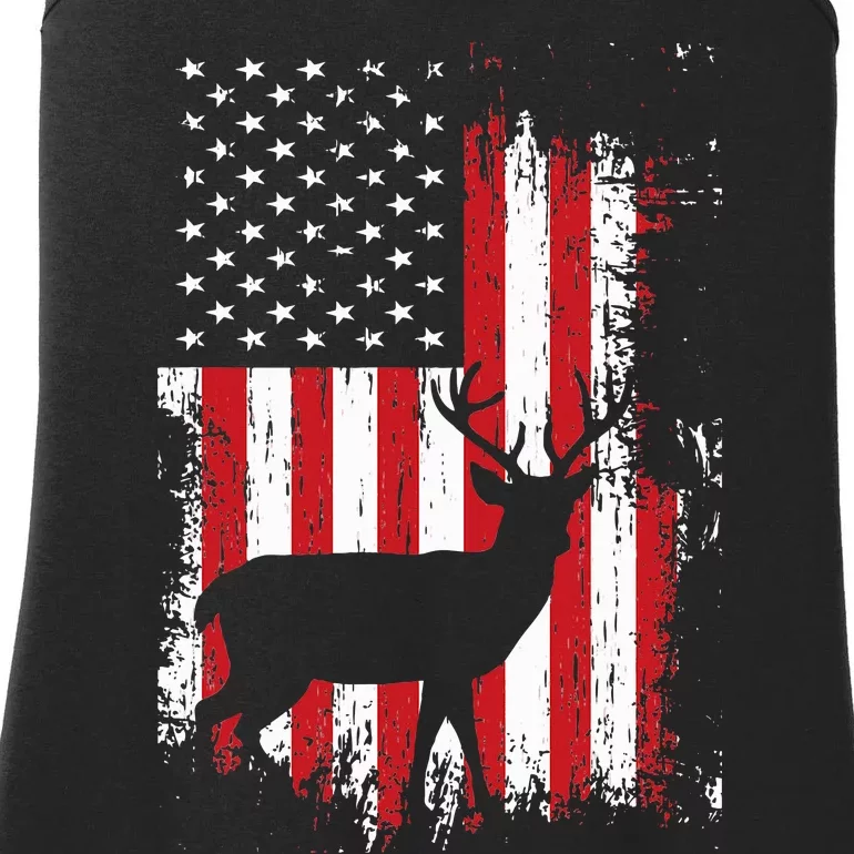 American Flag Deer Hunting Distressed Usa Ladies Essential Tank