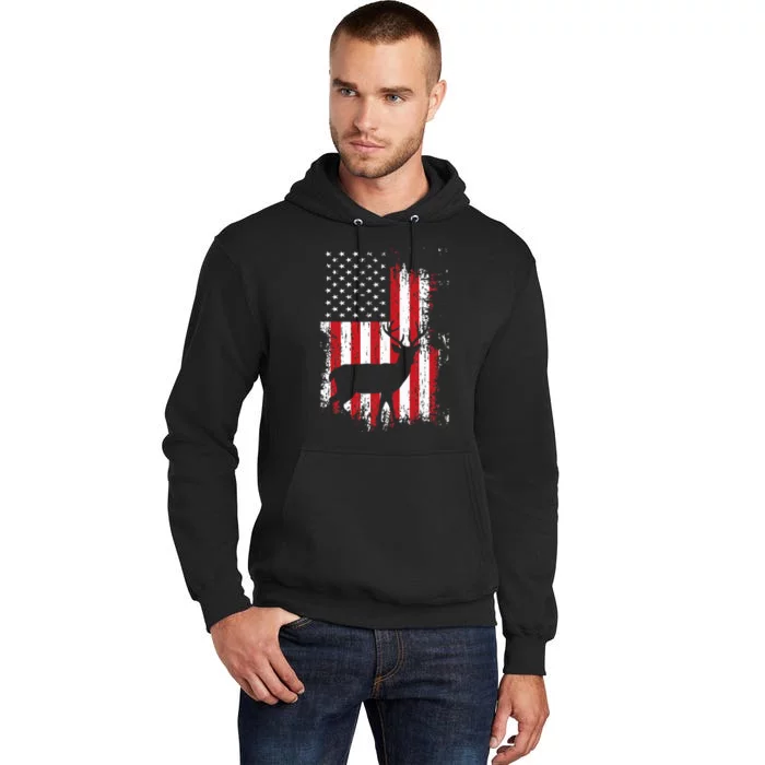 American Flag Deer Hunting Distressed Usa Tall Hoodie