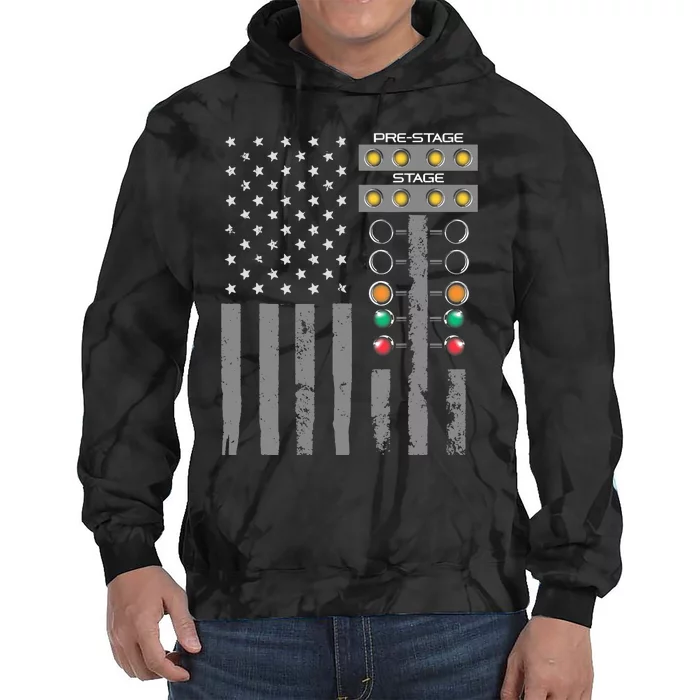 American Flag Drag Racing Strip Tree Light For Dragster Tie Dye Hoodie