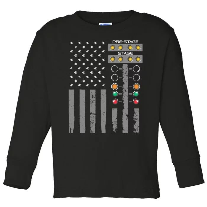 American Flag Drag Racing Strip Tree Light For Dragster Toddler Long Sleeve Shirt