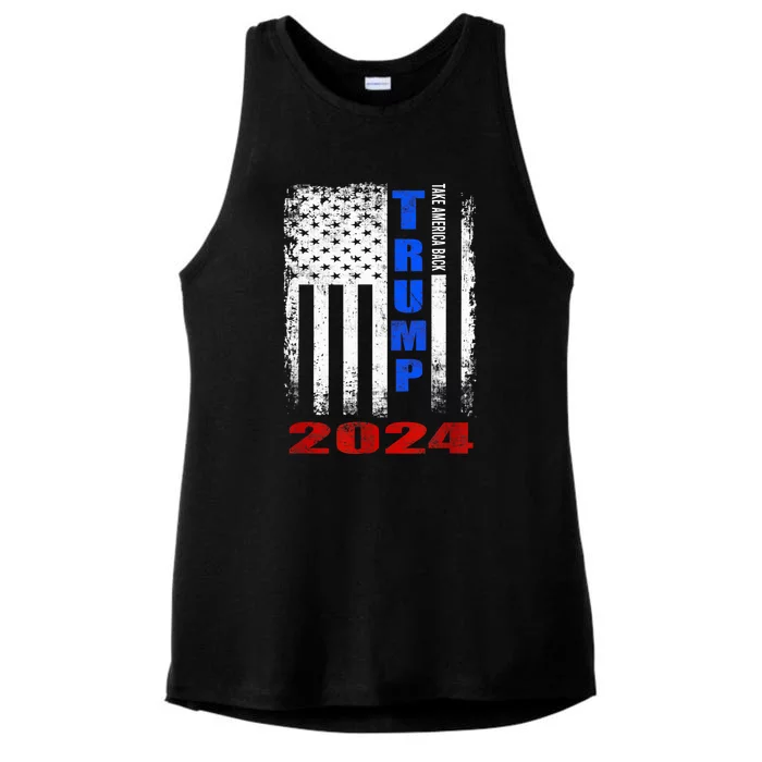 American Flag Design Trump 2024 Ladies Tri-Blend Wicking Tank