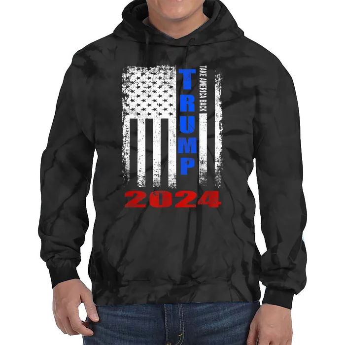 American Flag Design Trump 2024 Tie Dye Hoodie