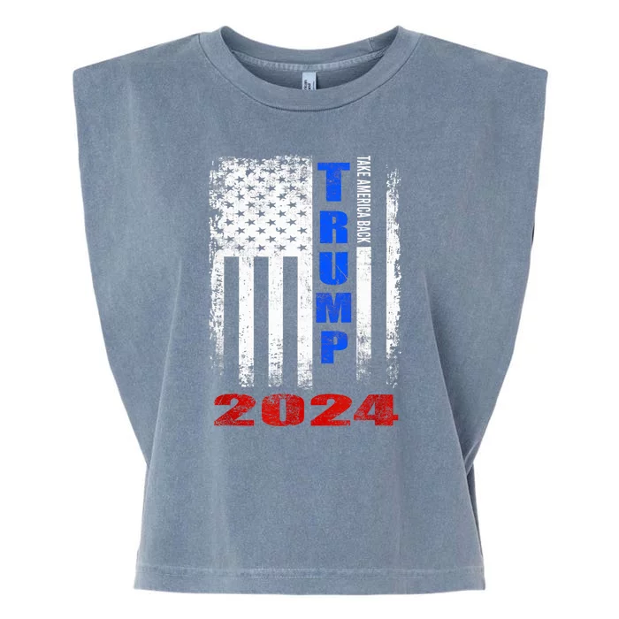 American Flag Design Trump 2024 Garment-Dyed Women's Muscle Tee