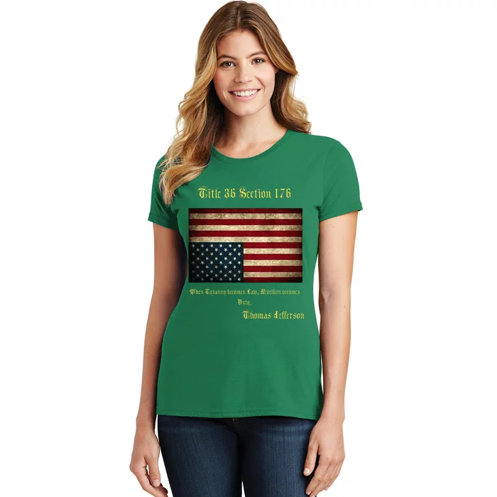 American Flag Distress Upside Down Thomas Jefferson Patriot Women's T-Shirt