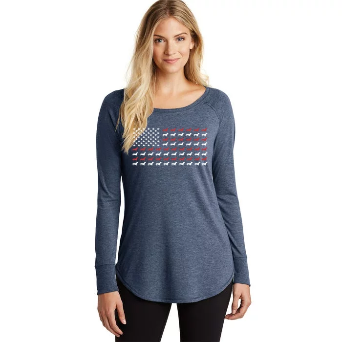 American Flag Dachshund Patriotic Dachshund Doxie Lover Gift Women's Perfect Tri Tunic Long Sleeve Shirt