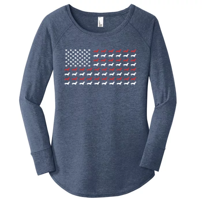 American Flag Dachshund Patriotic Dachshund Doxie Lover Gift Women's Perfect Tri Tunic Long Sleeve Shirt