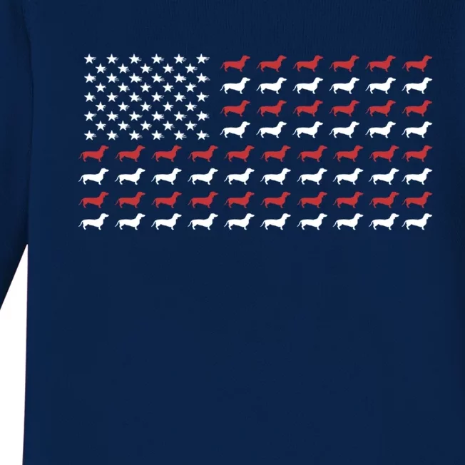 American Flag Dachshund Patriotic Dachshund Doxie Lover Gift Baby Long Sleeve Bodysuit