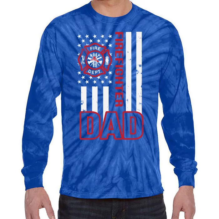 American Firefighter Dad Gift Tie-Dye Long Sleeve Shirt