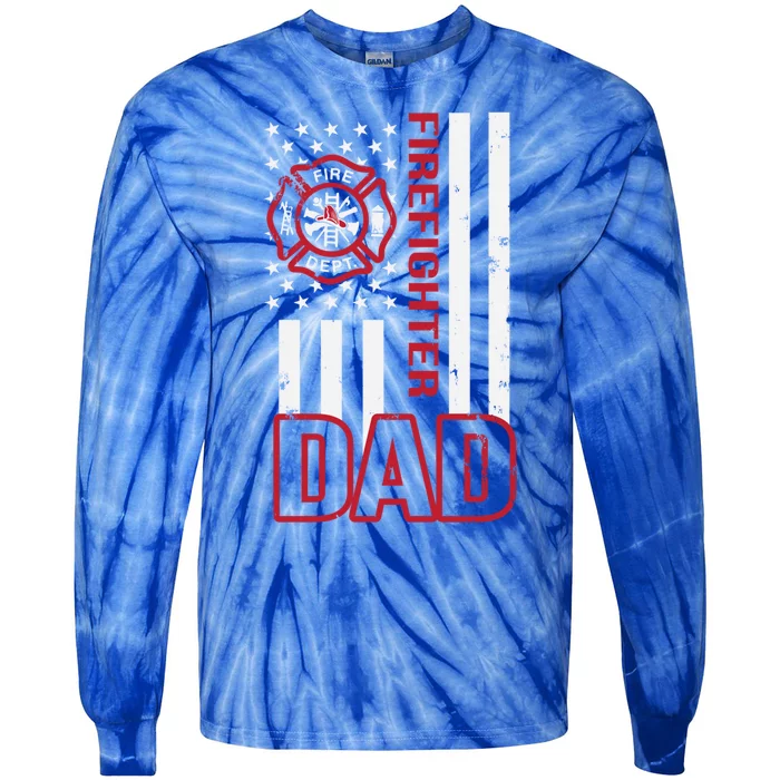 American Firefighter Dad Gift Tie-Dye Long Sleeve Shirt