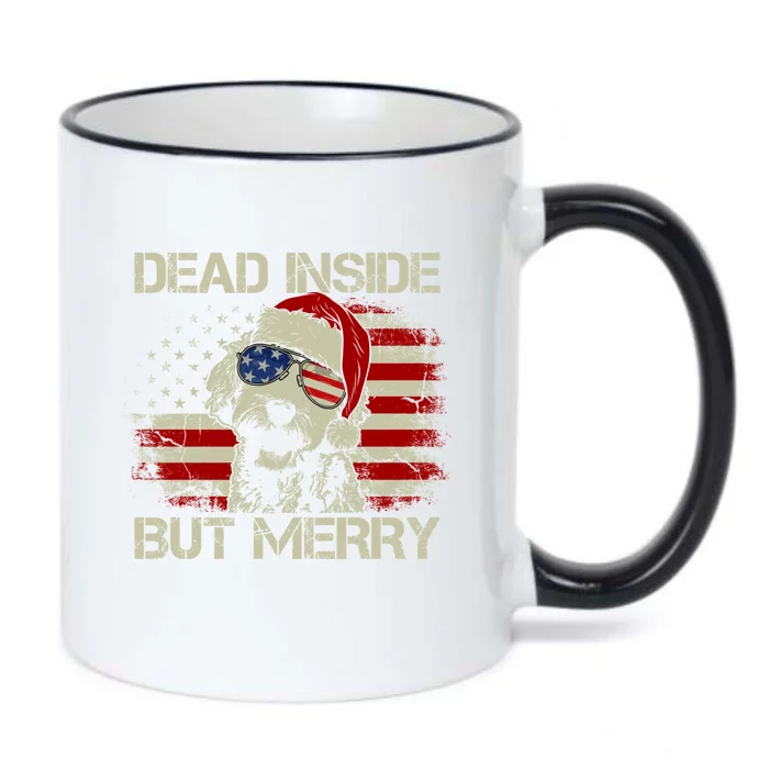 American Flag Doodle Santa Christmas Dead Inside But Merry Gift Black Color Changing Mug