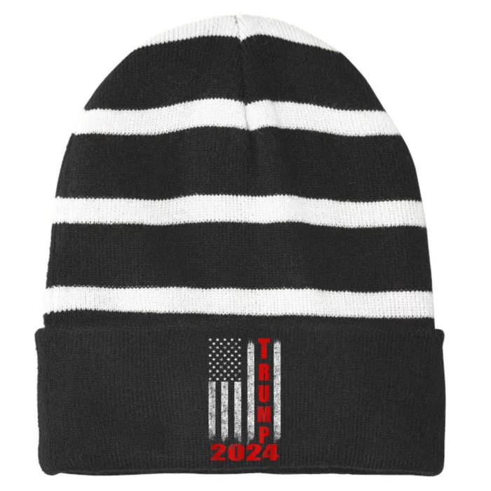 American Flag Design Trump 2024 Pro American Save America Striped Beanie with Solid Band