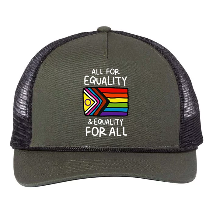 All For Equality And Equality For All Equality Apparel Rainbow Pride LGBT LGBTQ Retro Rope Trucker Hat Cap