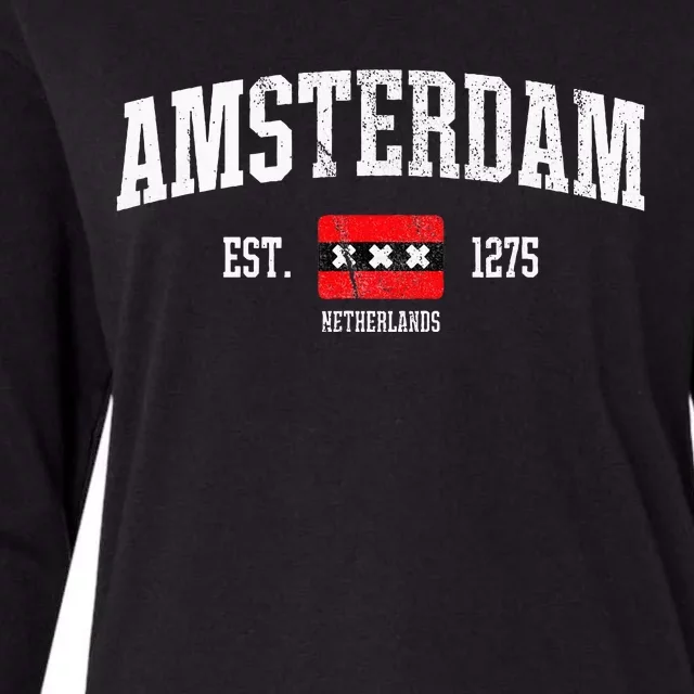 Amsterdam Flag Est. 1275 Netherlands Souvenir Retro Womens Cotton Relaxed Long Sleeve T-Shirt