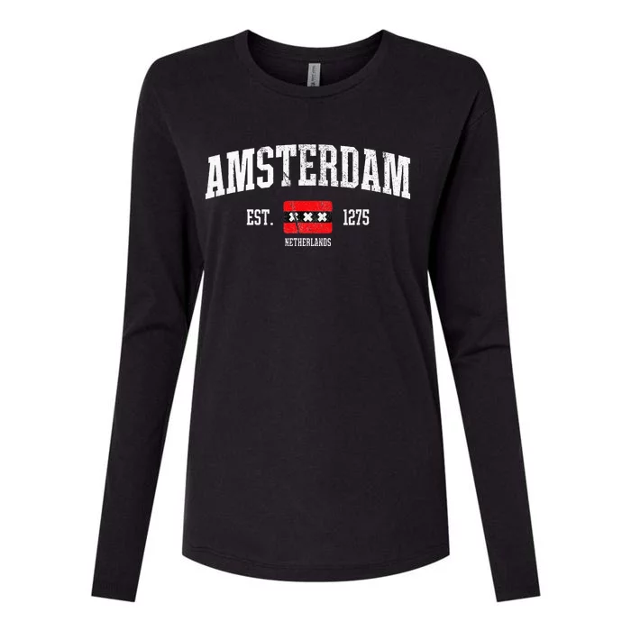 Amsterdam Flag Est. 1275 Netherlands Souvenir Retro Womens Cotton Relaxed Long Sleeve T-Shirt