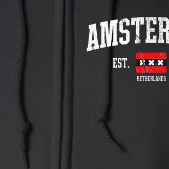 Amsterdam Flag Est. 1275 Netherlands Souvenir Retro Full Zip Hoodie