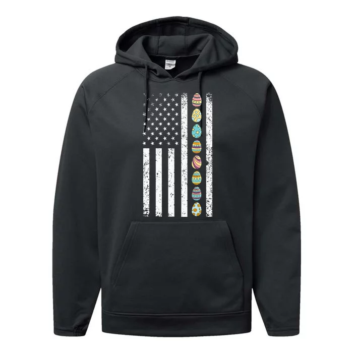 American Flag Easter Egg Hunting Cool Patriotic Spring Performance Fleece Hoodie