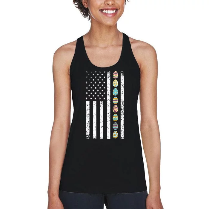 American Flag Easter Egg Hunting Cool Patriotic Spring Women's Racerback Tank