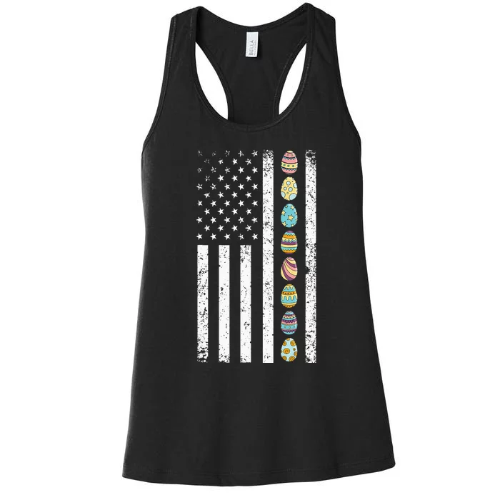 American Flag Easter Egg Hunting Cool Patriotic Spring Women's Racerback Tank