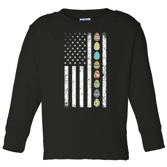 American Flag Easter Egg Hunting Cool Patriotic Spring Toddler Long Sleeve Shirt