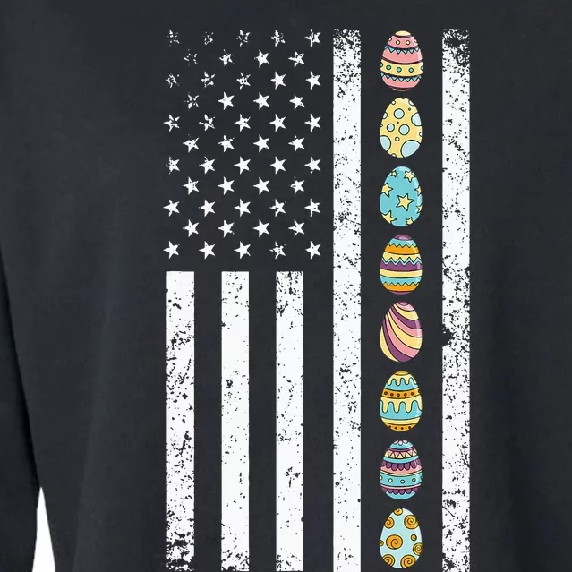 American Flag Easter Egg Hunting Cool Patriotic Spring Cropped Pullover Crew