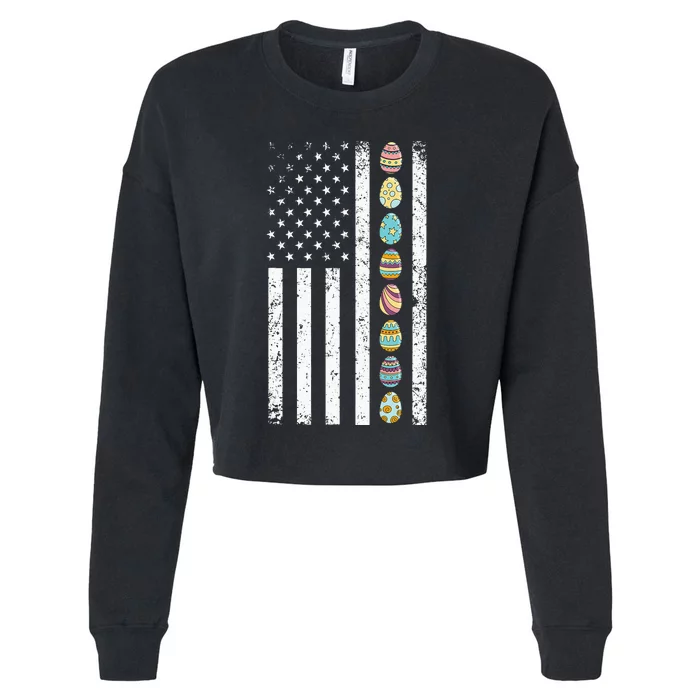 American Flag Easter Egg Hunting Cool Patriotic Spring Cropped Pullover Crew