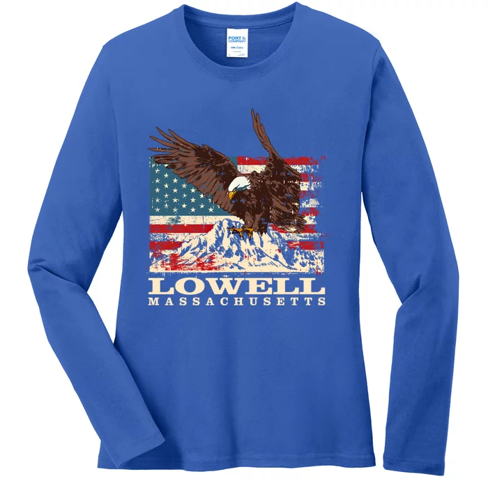 American Flag Eagle Lowell Patriotic Massachusetts Gift Ladies Long Sleeve Shirt