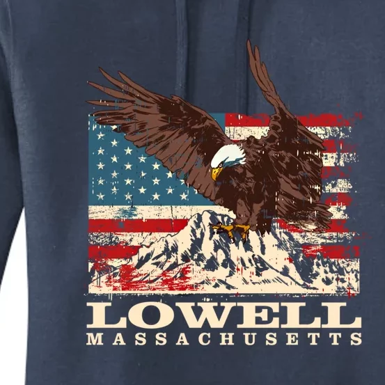 American Flag Eagle Lowell Patriotic Massachusetts Gift Women's Pullover Hoodie