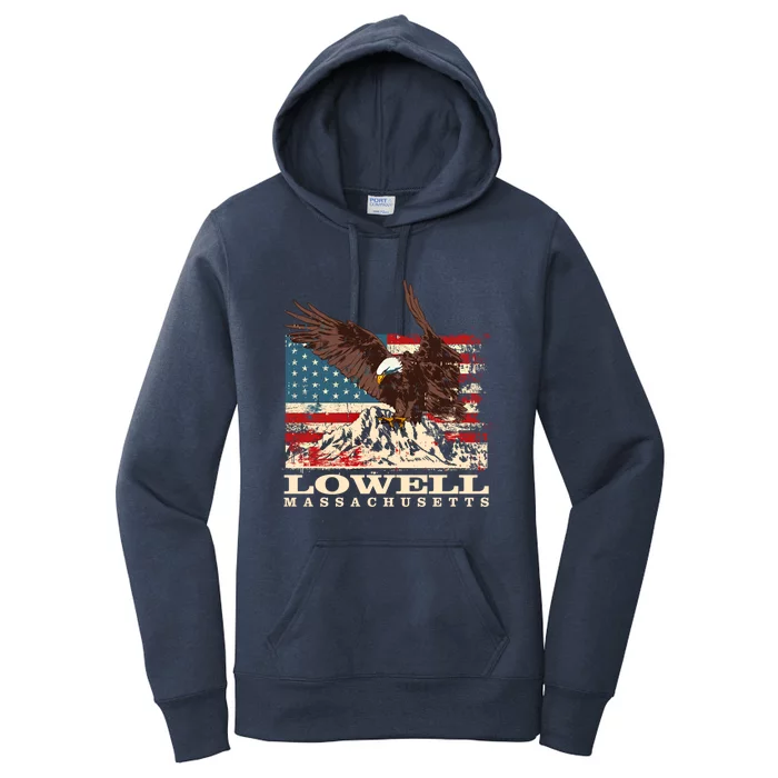 American Flag Eagle Lowell Patriotic Massachusetts Gift Women's Pullover Hoodie