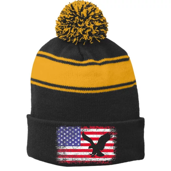 American Flag Eagle Usa 4th Of July Stripe Pom Pom Beanie