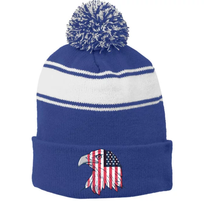 American Flag Eagle Usa Patriotic Gift Stripe Pom Pom Beanie