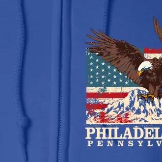 American Flag Eagle Philadelphia Patriotic Pennsylvania Meaningful Gift Full Zip Hoodie