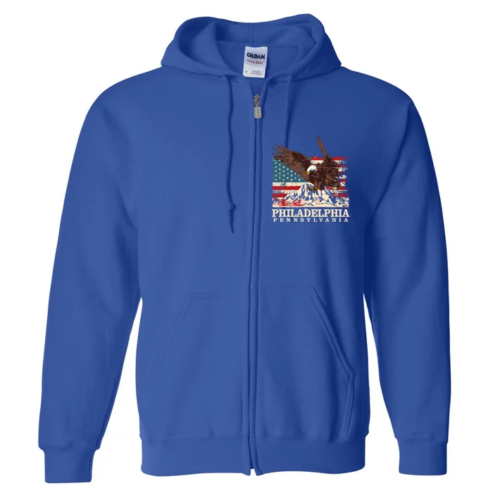 American Flag Eagle Philadelphia Patriotic Pennsylvania Meaningful Gift Full Zip Hoodie