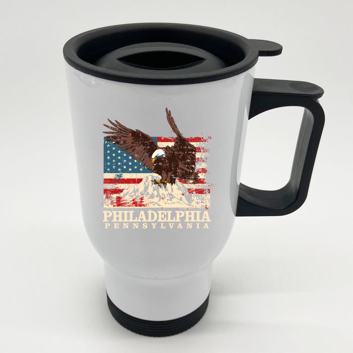 American Flag Eagle Philadelphia Patriotic Pennsylvania Meaningful Gift Front & Back Stainless Steel Travel Mug