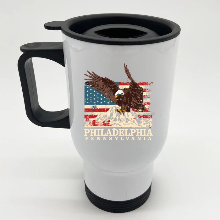 American Flag Eagle Philadelphia Patriotic Pennsylvania Meaningful Gift Front & Back Stainless Steel Travel Mug