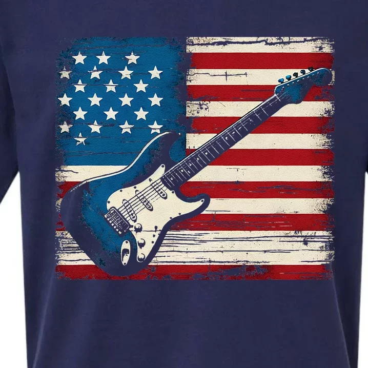 American Flag Electric Guitar Music Lover Sueded Cloud Jersey T-Shirt