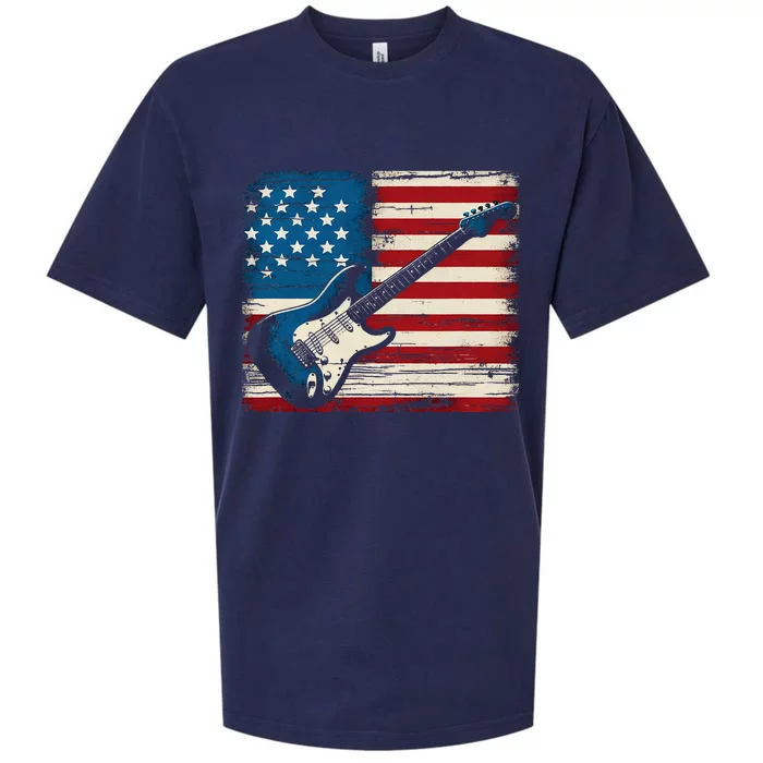 American Flag Electric Guitar Music Lover Sueded Cloud Jersey T-Shirt