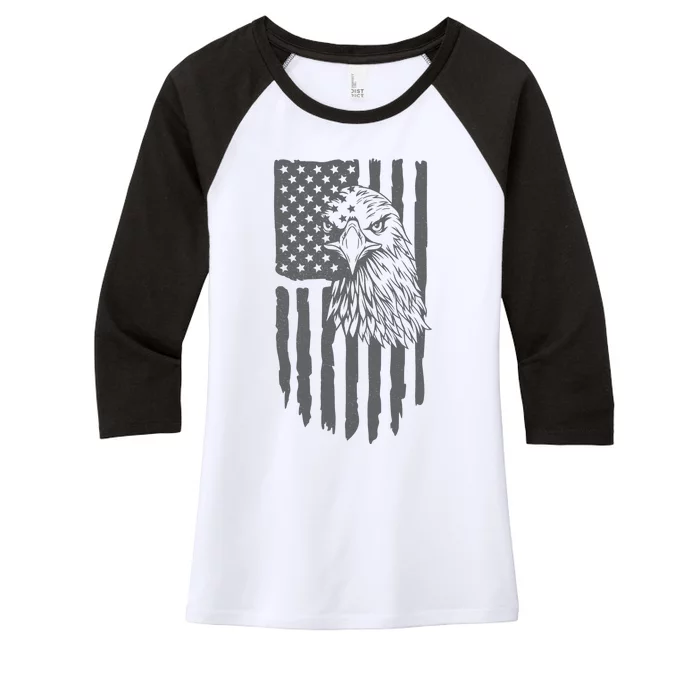 American Flag Eagle Patriot Women's Tri-Blend 3/4-Sleeve Raglan Shirt