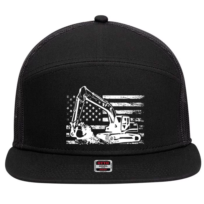 American Flag Excavator 7 Panel Mesh Trucker Snapback Hat