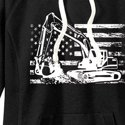 American Flag Excavator Women's Fleece Hoodie