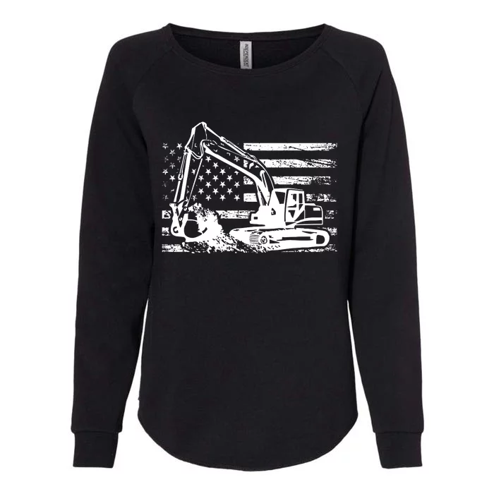 American Flag Excavator Womens California Wash Sweatshirt