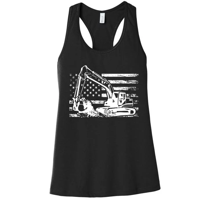 American Flag Excavator Women's Racerback Tank